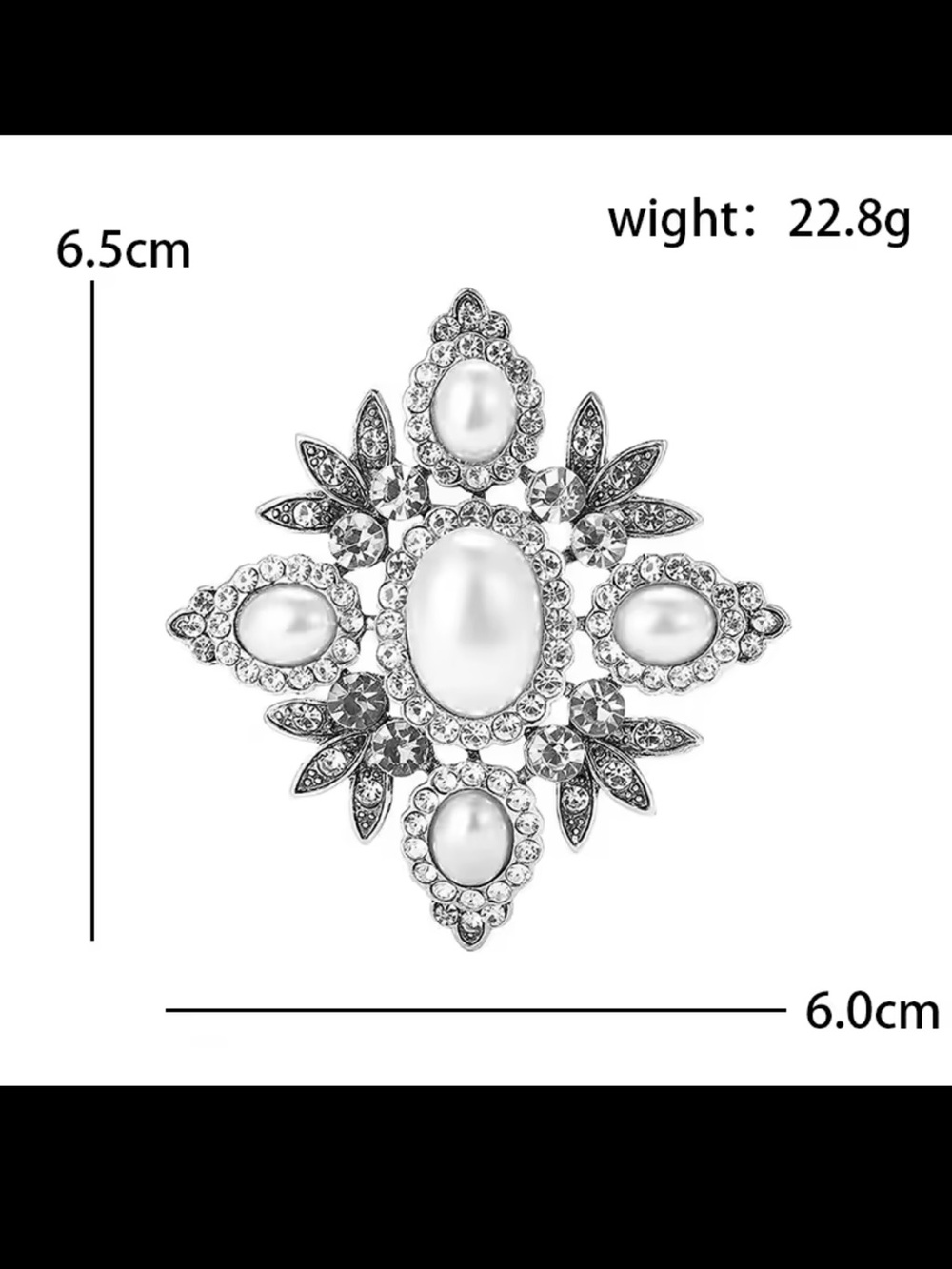 Victorian Pearl Crystal Floral Brooch - Picture 6 of 9